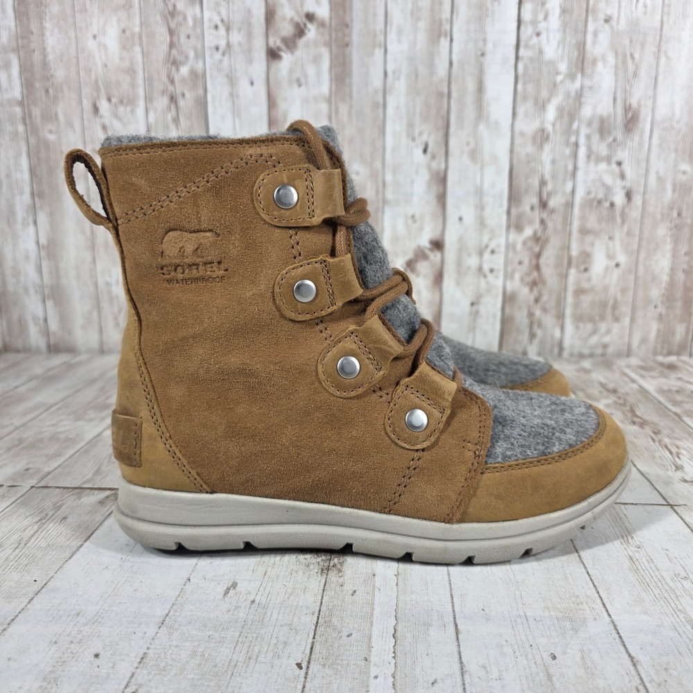 Sorel Explorer Joan Waterproof Felt Boots Camel Brown NL3423-224 Womens 6.5